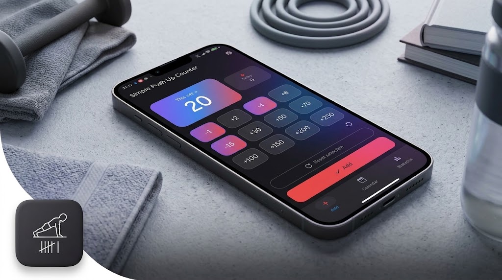 Screenshot a ikona nástroje Simple Push-Up Counter